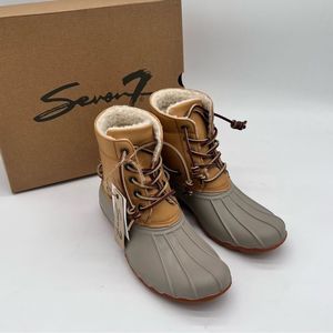 Seven7 Tan and Gray Winter & Rain Boots